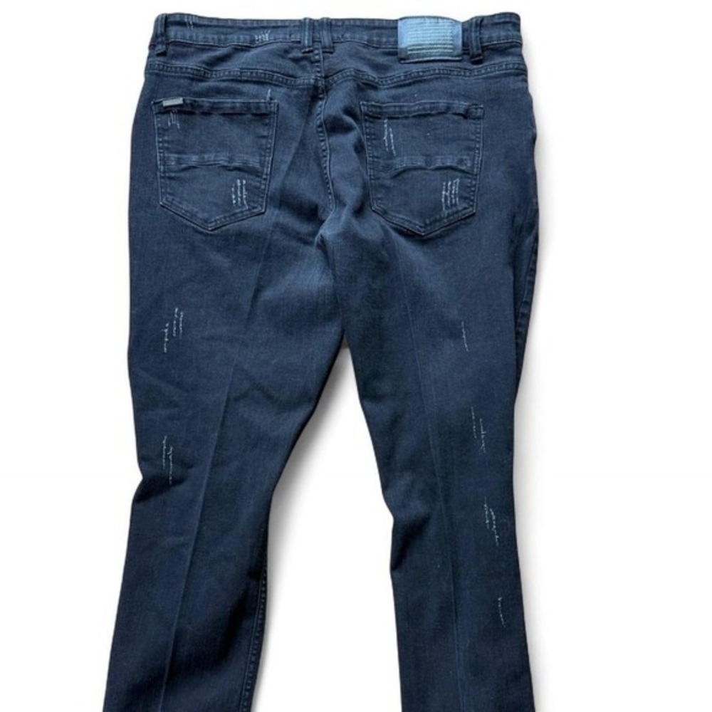 Serenede‎ Mens Black Distressed Skinny Jeans Ripped Streetwear Size 38 - Picture 2 of 7